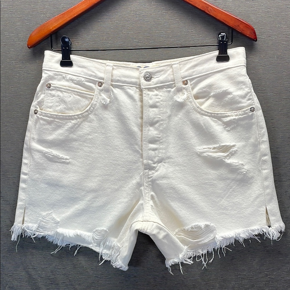 Free People White Distressed Jean Shorts